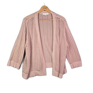 Madison Hudson Open Front Cardigan Pink Peach 3X Boho Open Knit Lightweight